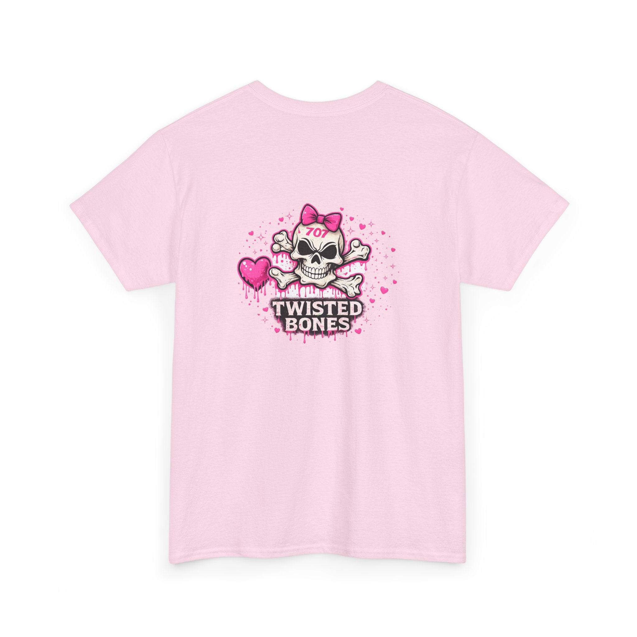 Twisted Bones Cute Skull Tee — Pink Heart Bow Graphic T-Shirt