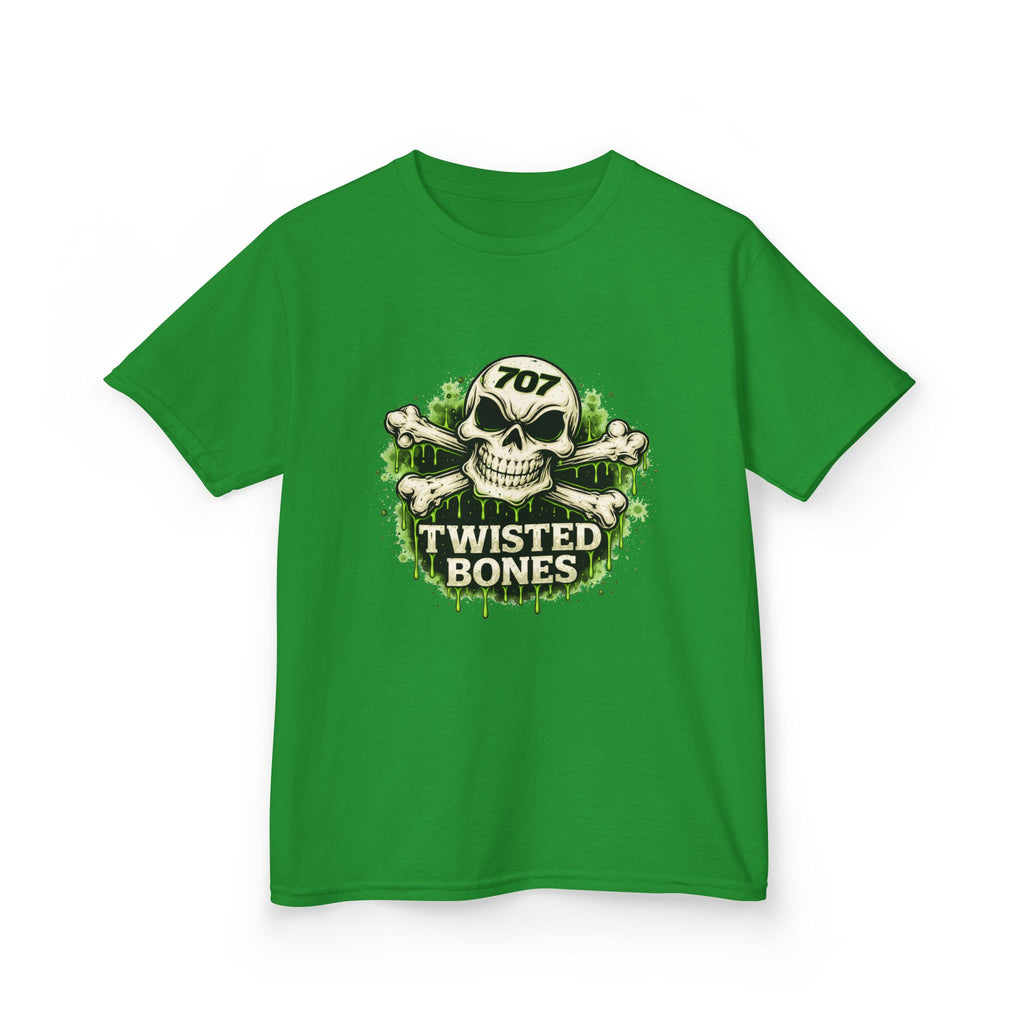 Kids T-Shirt - 'Twisted Bones' Skull & Crossbones Graphic Tee (Green Grunge)