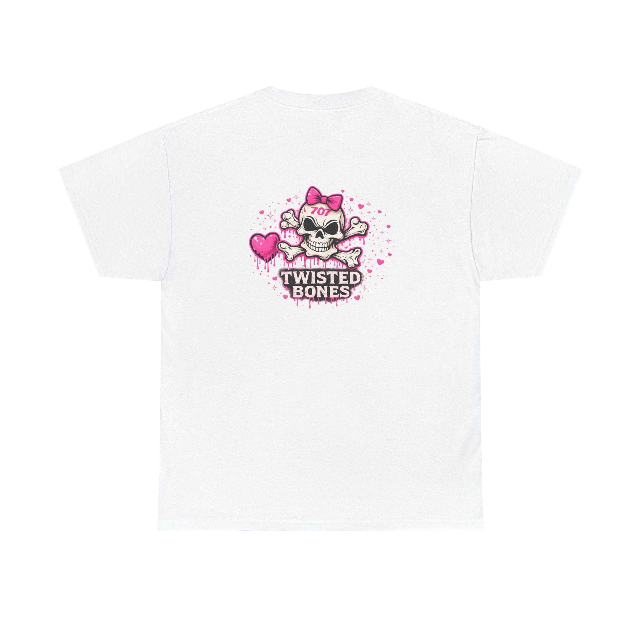 Twisted Bones Cute Skull Tee — Pink Heart Bow Graphic T-Shirt