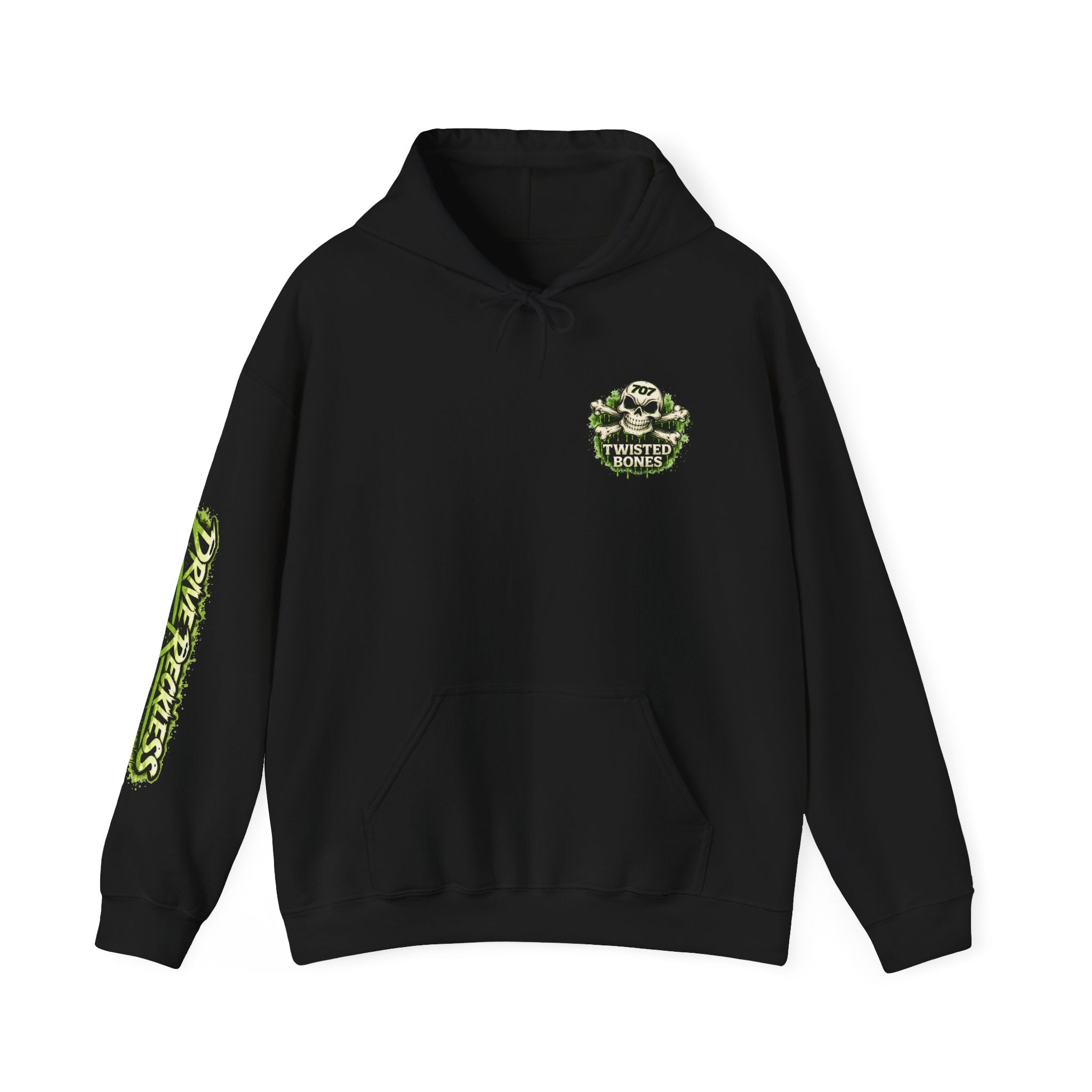 Skull Hoodie - 'Twisted Bones' Green Skull Logo Pullover