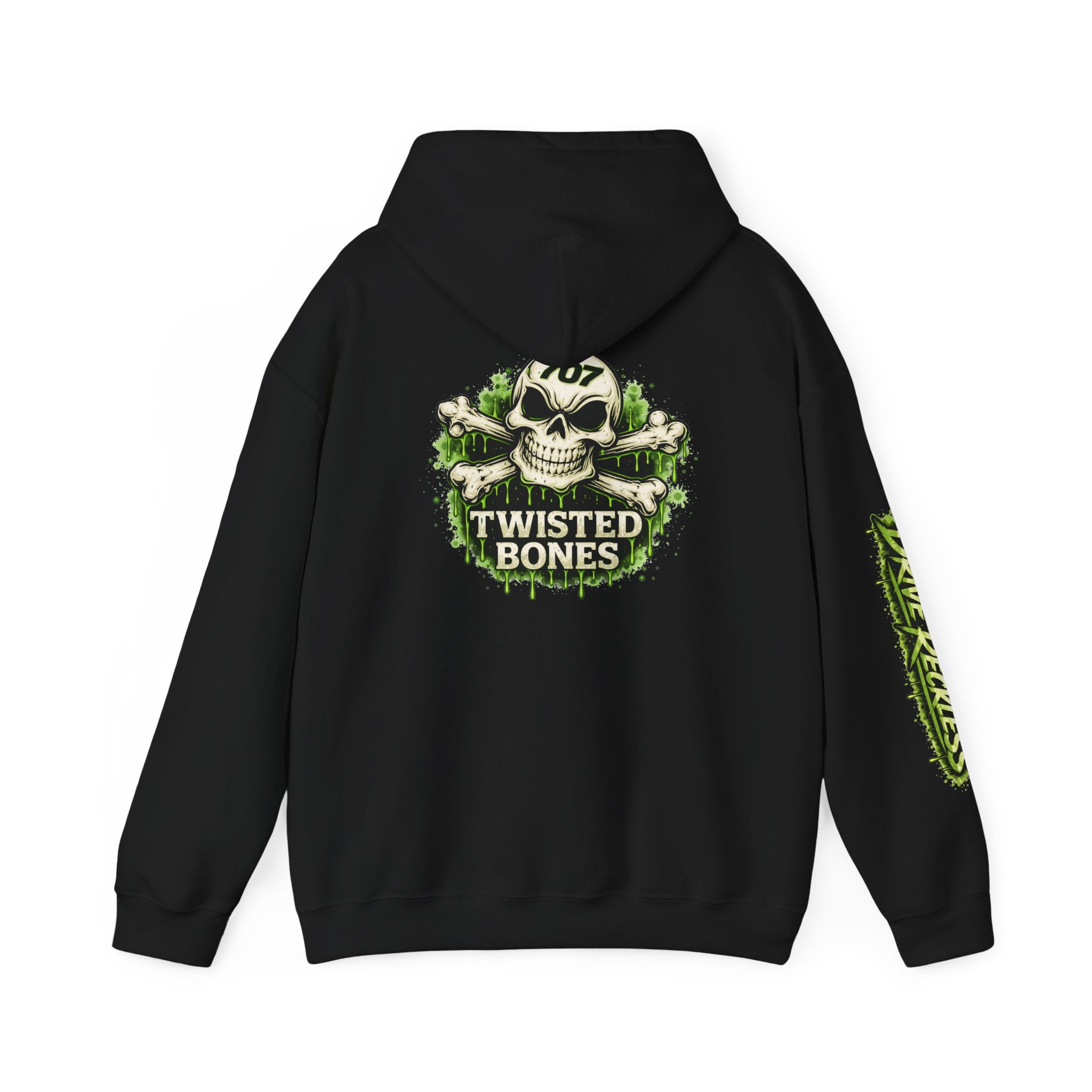 Skull Hoodie - 'Twisted Bones' Green Skull Logo Pullover