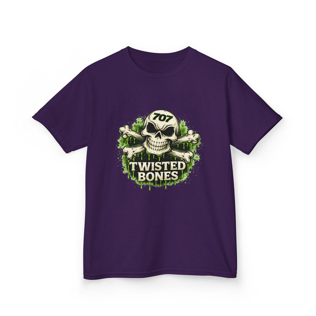 Kids T-Shirt - 'Twisted Bones' Skull & Crossbones Graphic Tee (Green Grunge)