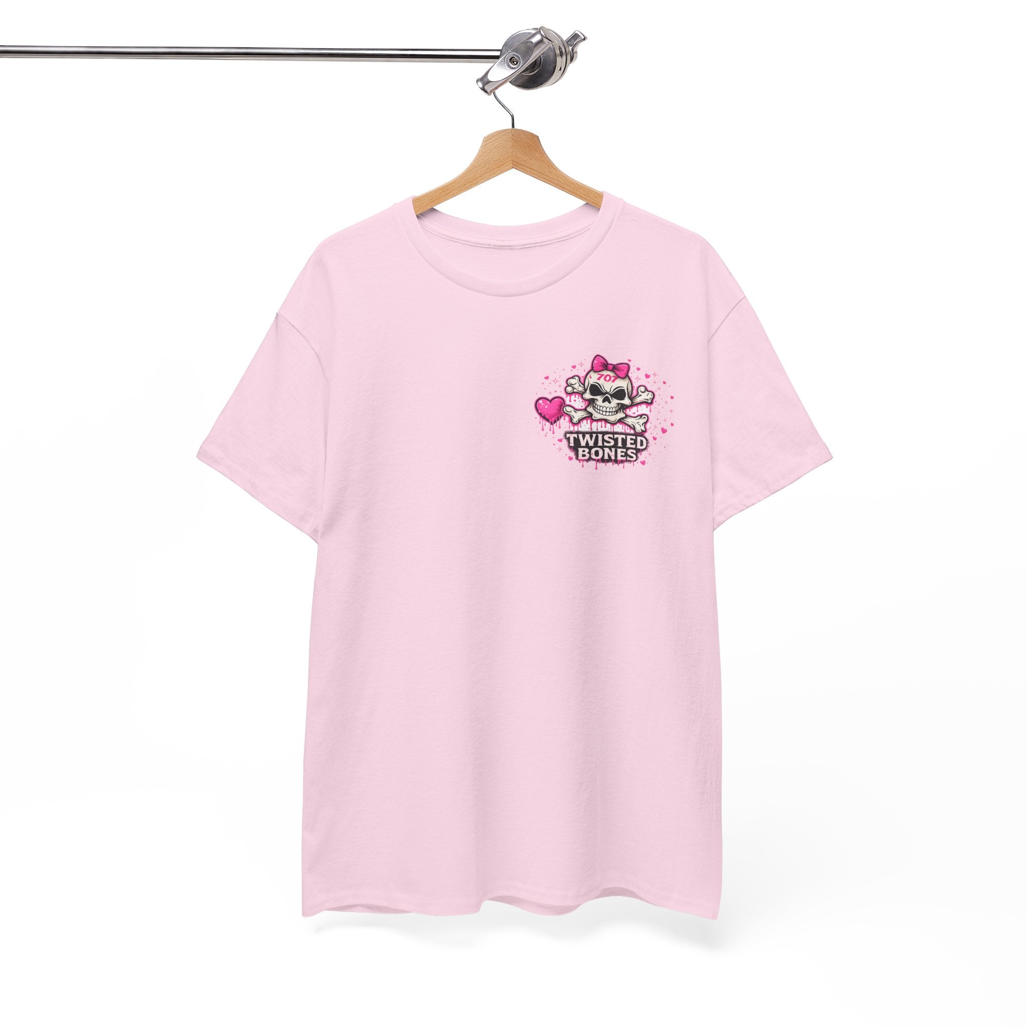 Twisted Bones Cute Skull Tee — Pink Heart Bow Graphic T-Shirt